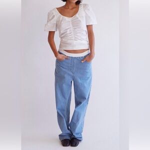 Thakoon Smocked Waist Wide Leg Denim Sz 4  $325